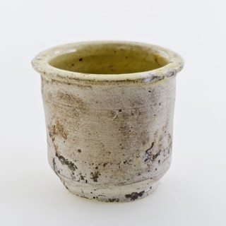Pottery ointment jar, white shard, internally glazed yellow, ointment jar pot holder soil find ceramic earthenware glaze lead