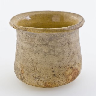 Pottery ointment jar, white shard, internally glazed yellow, ointment jar pot holder soil find ceramic earthenware glaze lead