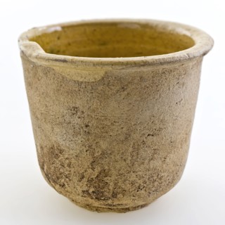 Pottery ointment jar, white shard, internally glazed yellow, ointment jar pot holder soil find ceramic earthenware glaze lead