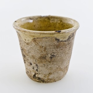 Pottery ointment jar, white shard, internally glazed yellow, ointment jar pot holder soil find ceramic earthenware glaze lead