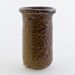 Stoneware ointment jar, white shard, glazed in full brown color, ointment jar holder soil find ceramic stoneware glaze salt
