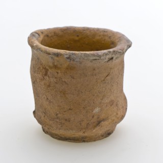 Pottery ointment jar, cylindrical model, red shard, internally glazed, ointment jar holder soil found ceramic earthenware glaze