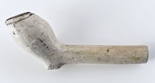 White clay pipe, marked, smooth handle, clay pipe smoking equipment smoke floor pottery ceramics pottery, hand molded baked