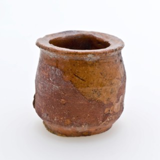 Pottery ointment jar, belly model, red shard, internally glazed, ointment jar pot holder soil find ceramic earthenware glaze