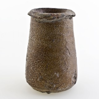 Stoneware ointment jar, conical model, entirely gray and brown speckled glazed, ointment jar pot holder soil find ceramic
