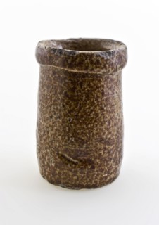 Stoneware ointment jar, cylindrical model, entirely glazed in gray and brown, ointment jar pot holder soil find ceramic
