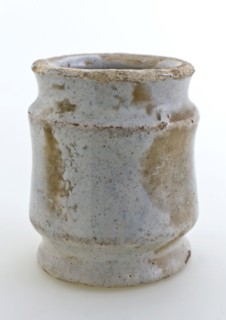 Pottery ointment jar, cylindrical model with constrictions, entirely glazed in white, ointment jar pot holder soil find ceramic
