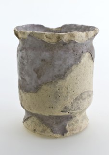 Pottery ointment jar, cylindrical model with constrictions, glazed entirely gray white, ointment jar pot holder soil find