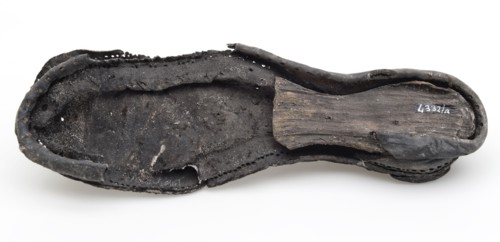 Fragments of women's shoe, wooden insole, fastened with wooden nails, shoe footwear clothing accessory women's clothing clothes