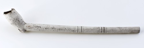 White clay pipe, marked, with decorated handle, clay pipe smoking equipment smoking floor found ceramic earthenware, hand molded