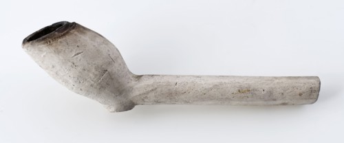 White clay pipe, unnoticed, with smooth handle, clay pipe smoking equipment smoke floor pottery ceramics pottery, hand-formed