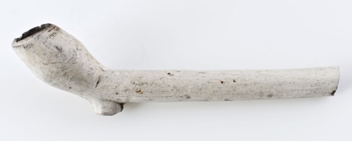 White clay pipe, marked, smooth handle, clay pipe smoking equipment smoke floor earthenware ceramics pottery, hand molded baked
