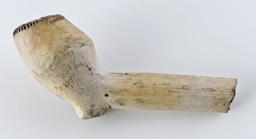 White clay pipe, unnoticed, with smooth handle, clay pipe smoking equipment smoke floor pottery ceramic pottery, pressed