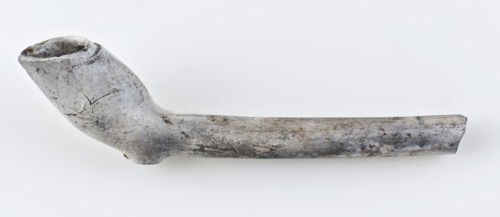 White clay pipe, unnoticed, with smooth handle, clay pipe smoking equipment smoke floor earthenware ceramics pottery, pressed