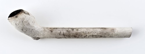 White clay pipe, unnoticed, with smooth handle, clay pipe smoking equipment smoke floor pottery ceramics pottery, pressed