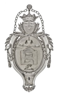 Silversmith: Abraham de Lange, Silver shield with bread pie, and Koekebakkersgilde 1796, coat of arms information form silver