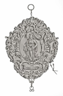 Eldert Entvogel(?), Silver chief shield of the St. Catharine Guild: the pin, needles and crocheted guild, head shield shielded