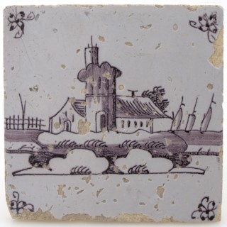 Scene tile, lighthouse, manganese decor on white ground, corner fill spider, wall tile tile footage earth discovery ceramics