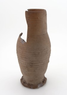 Fragment stoneware jug, cylindrical model with wide vertical ear, on squeeze foot, can crockery holder soil find ceramic