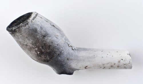 Clay pipe, unnoticed with smooth handle, clay pipe smoking equipment smoke floor pottery ceramics pottery, pressed finished