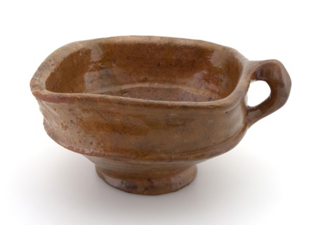 Pottery test, square model with band ear, on stand ring, fire test test earth discovery ceramics earthenware glaze lead glaze