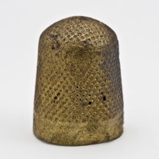 Copper molded thimble with waffle pattern, thimble sewing kit soil find copper metal, cast Copper molded thimble with square