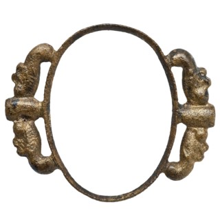 Brass oval, wire-shaped with ornaments, artifact soil found brass metal, cast Copper oval Side edged ornaments with hole