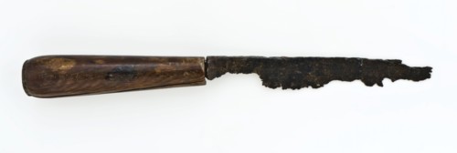 Remainder of small table knife with legs handle, knife cutlery soil find iron bone metal, archeology Rotterdam Kralingen