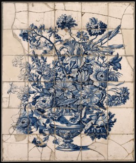 tile manufacturer, tegelpainter: Pieter Jansz. Aalmis, Tile panel with flower vase with large bouquet, tile picture ceramic