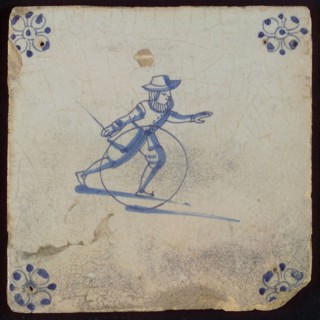 Scene tile, child's play, hoops, corner motif spider, wall tile tile sculpture ceramic earthenware glaze tin glaze, baked 2x