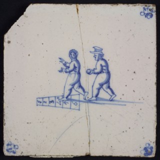 Scene tile, double child's play, hopscotch, corner motif spider, wall tile tile sculpture ceramics pottery glaze, baked 2x