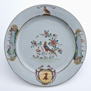 Bord chine de commande, with weapon of Munro, city architect Rotterdam, dish plate dish crockery holder ceramic porcelain glaze