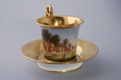 Cup and saucer, part of coffee and tea service with cityscapes, cup and saucer coffee service tea set tableware ceramics