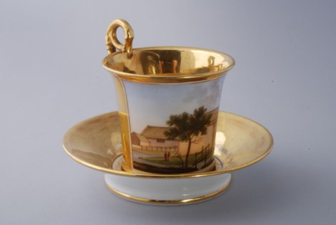 Cup and saucer, part of coffee and tea service with cityscapes, cup and saucer coffee service tea set tableware ceramics