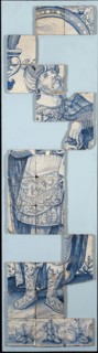 Tile panel blue; Turkish warrior with turban and beard (Saul), from the rubble of Rotterdam after bombardment 1940, tile picture