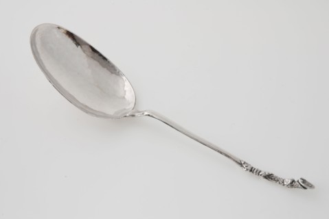 Bokkenpootlepel, goat's spoon spoon cutlery silver, forged cast Oval bake three-sided handle with end of goat's tail rat tail