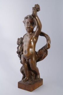 Simon Miedema, Cast bronze statue of child with flowers in hand, spring, from series the seasons, sculpture sculpture bronze