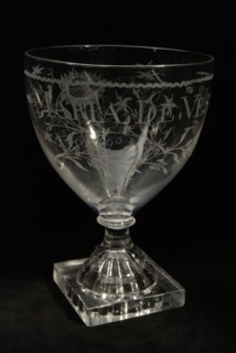 Chalice engraved with Maria, De, Vesser, wineglass drinking glass drinking utensils tableware holder lead glass glass, gram free