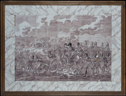 Verwijk, Purple tile tableau, Battle of Waterloo with Crown Prince Willem II of Orange, tile picture ceramic earthenware glaze