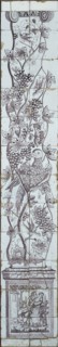 Purple tile pilaster, twisted column covered with vine, on which birds, insects, spiders and web, on pedestal of the column