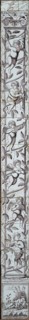 Purple tile pilaster, column wound with stem on which putti, on pedestal of column sleeping Amor, tile pilaster sculpture