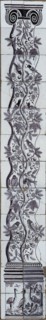 Purple tile pilaster, vine with apples and birds, peacock and ostriches on base, tile pilaster sculpture ceramic earthenware