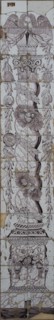 tile manufacturer Schiedamsedijk, Aalmis?, Purple tile pilaster, twisted marbled column wound with leaves, walnut and grape