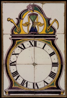Ludolf Bakhuijzen of Arend Bakhuijzen of atelier Bakhuijzen, Tile panel, six tiles, yellow, green and purple on white, pendulum