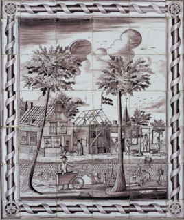 atelier Verwijk?, Purple tile picture with decorative edge, view of construction company, tile picture material ceramic