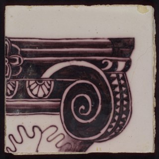 Tile of tile pilaster with twisted column with leaves of grapes, grapes, insects, spiders and bird, tile pilaster footage