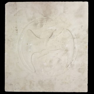 Leendert Bolle, Half of trench template in negative low relief, stylized gull or albatross between clouds above water
