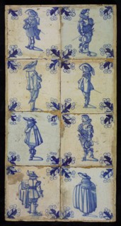 Tile field, eight tiles, blue on white, warriors, corner motif, vane leaf, tiled field wall tile tile footage ceramic