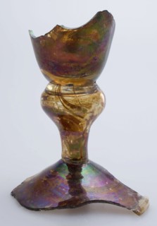 Fragment of part of foot and of stem of goblet, drinking glass drinking utensils tableware holder soil find glass, hand-blown