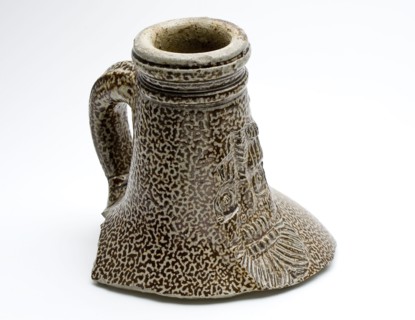 Fragment of bearded jug, neck fragment, brown and gray speckled glaze, beard masonry vessel holder soil find ceramic stoneware